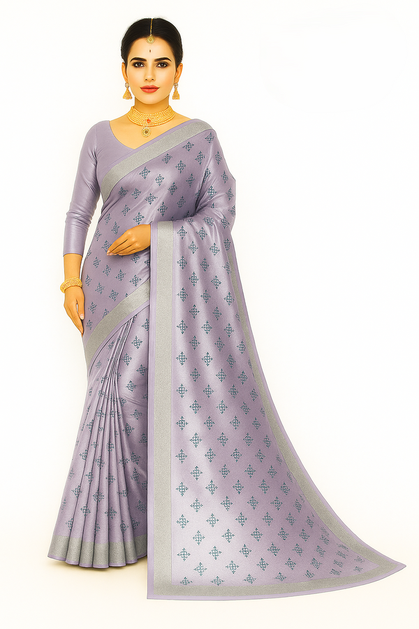 Lavender Grey Silver Zari Woven Silk Saree