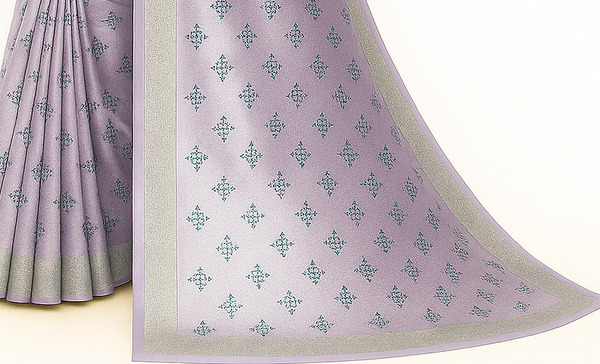 Lavender Grey Silver Zari Woven Silk Saree