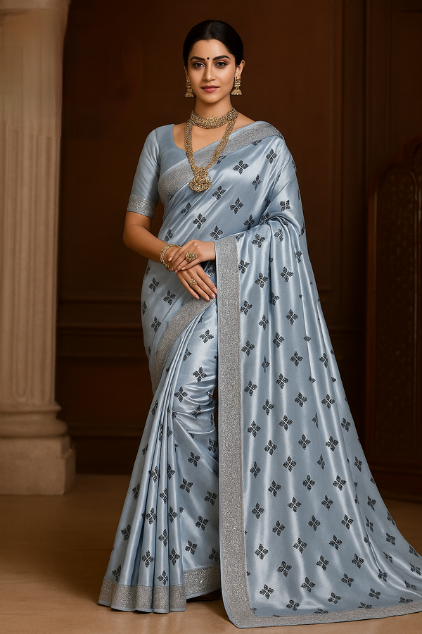 Ice Blue Silver Zari Woven Pure Silk Saree