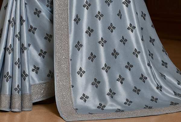 Ice Blue Silver Zari Woven Pure Silk Saree