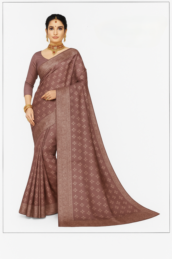 Rosewood Brown Copper Zari Woven Pure Silk Saree