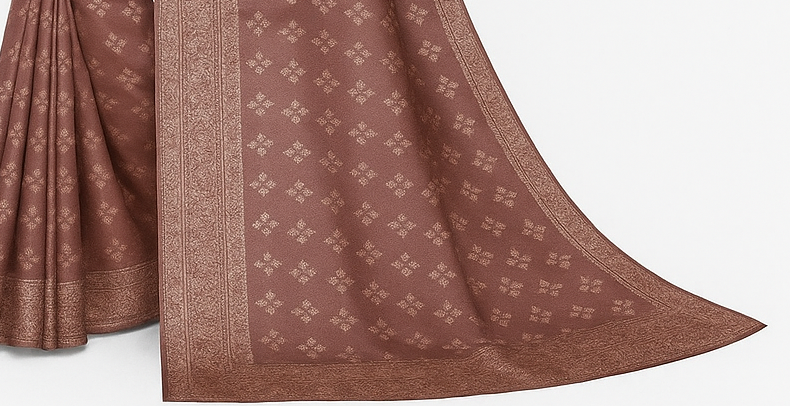 Rosewood Brown Copper Zari Woven Pure Silk Saree