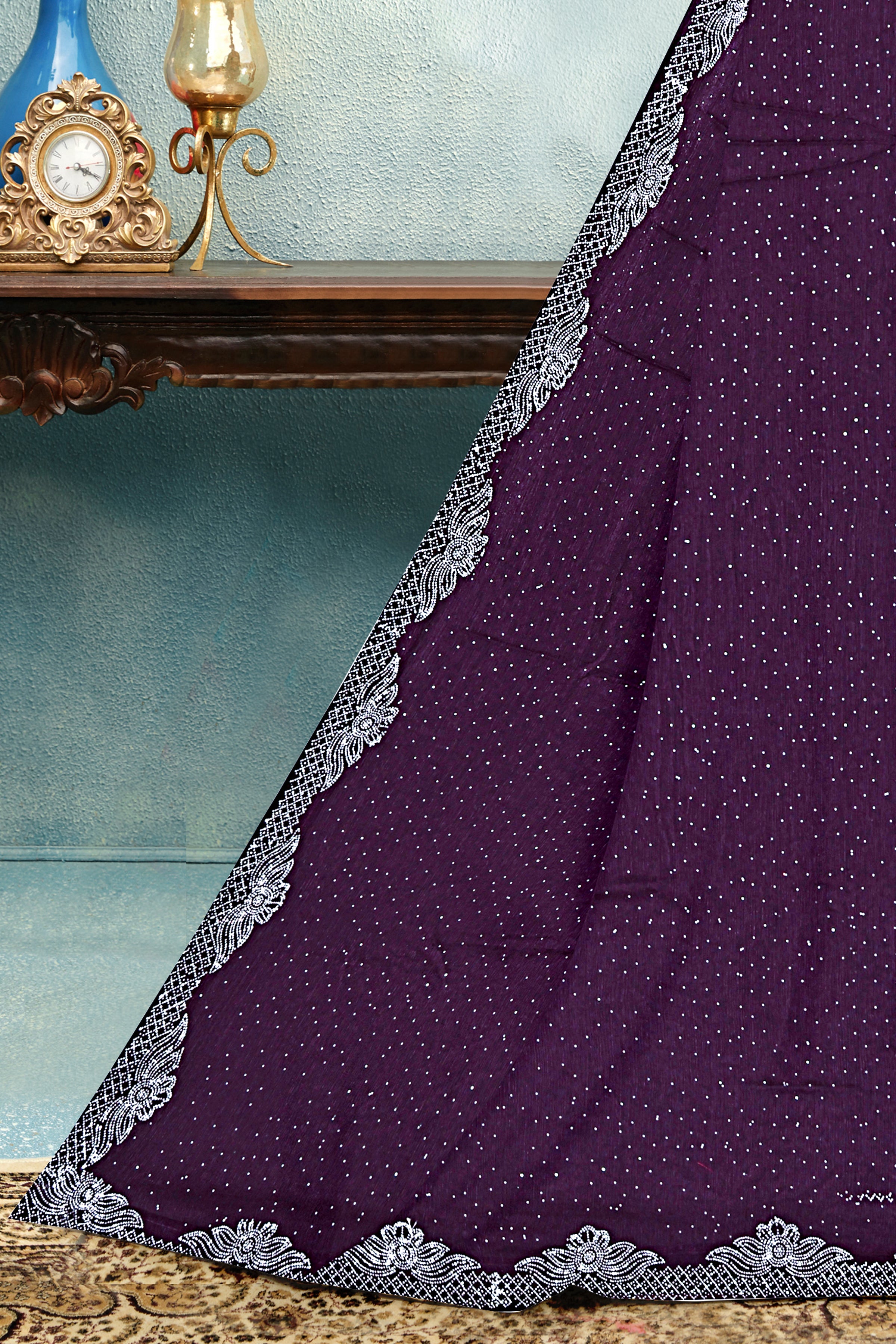 Plum Purple Designer Silk Saree with Lace Border