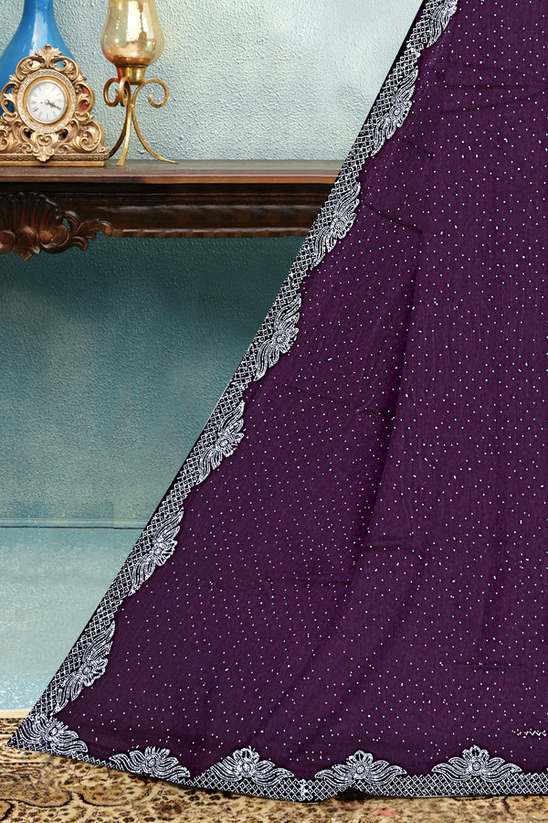 Plum Purple Designer Silk Saree with Lace Border