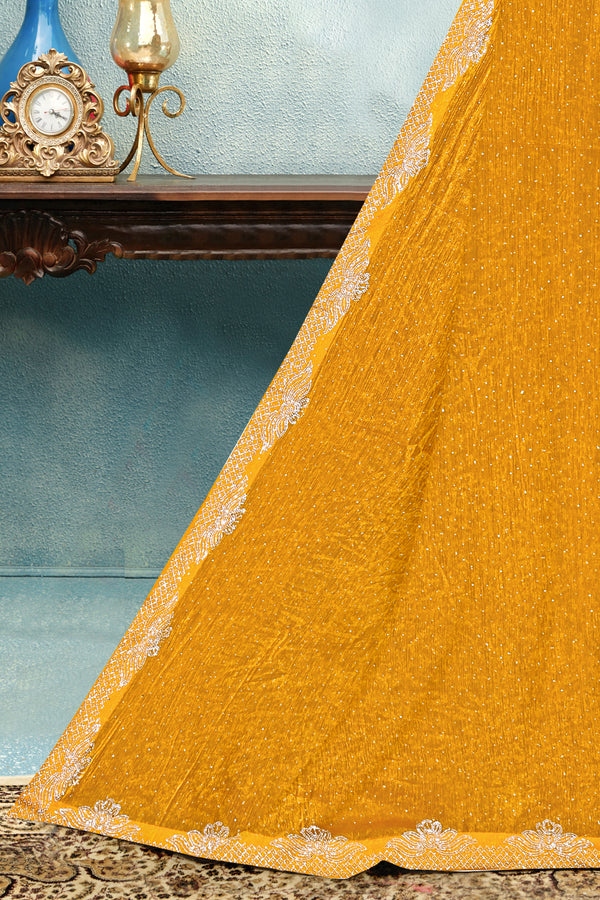 Golden Mustard Silk Saree with Elegant Lace Border