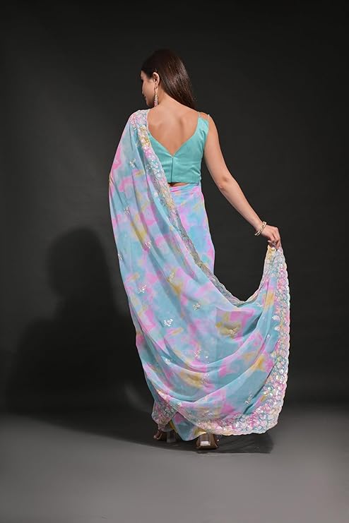 Pastel Mirage – Multicolor Organza Saree with Sequin Border