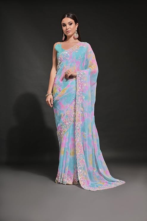 Pastel Mirage – Multicolor Organza Saree with Sequin Border