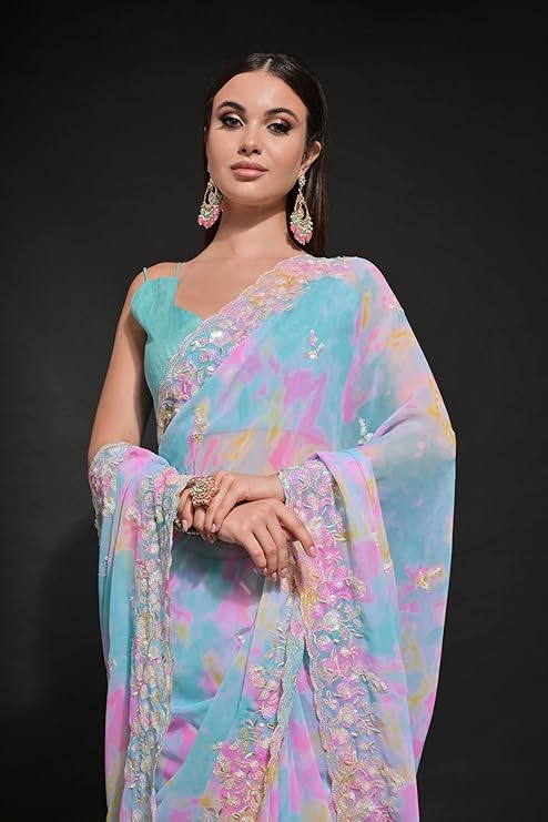 Pastel Mirage – Multicolor Organza Saree with Sequin Border