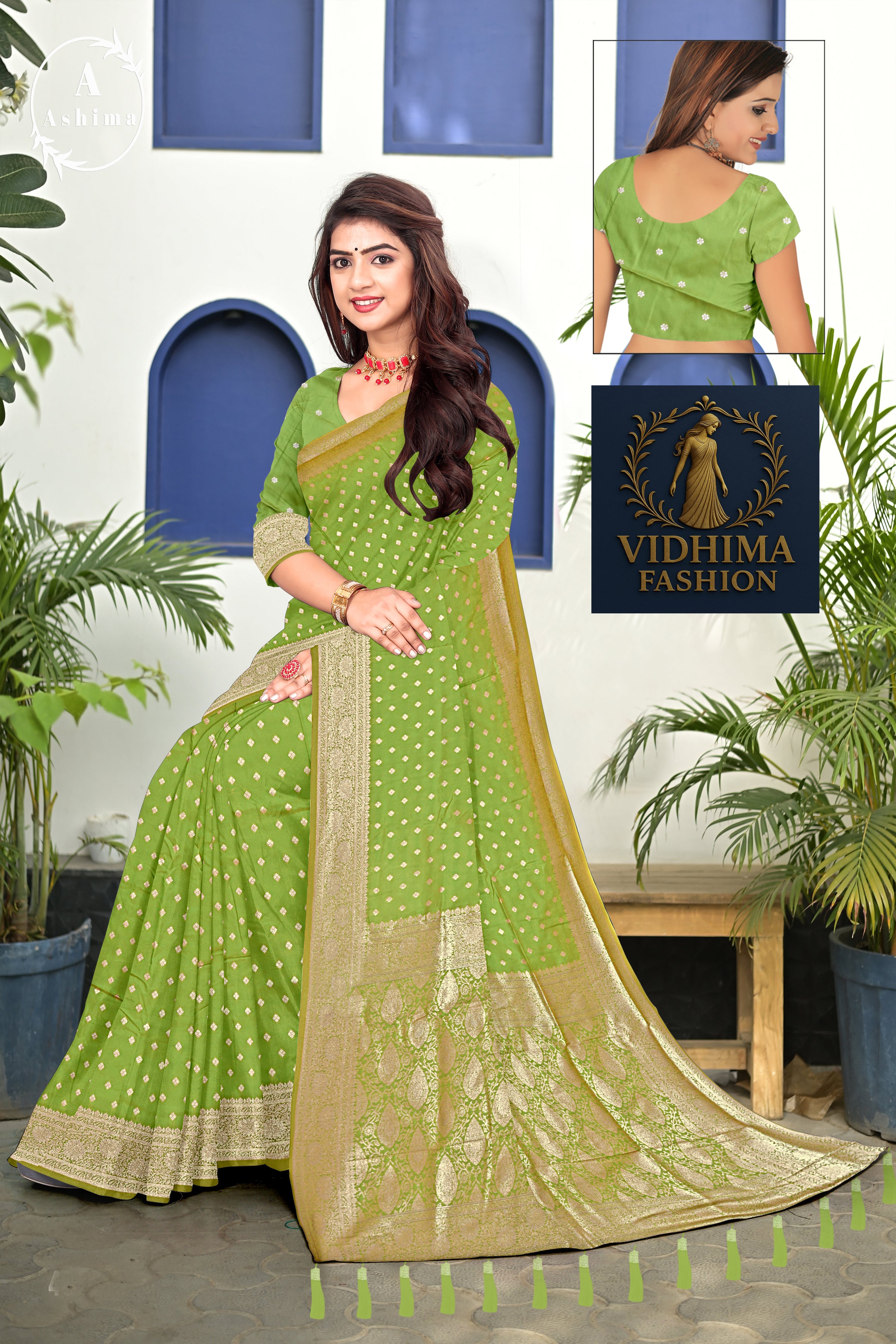 Mehendi Green Banarasi Silk Saree
