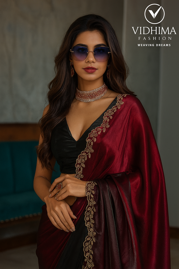 Divyaar Shaded Wine Black Saree Bollywood-inspired partywear saree