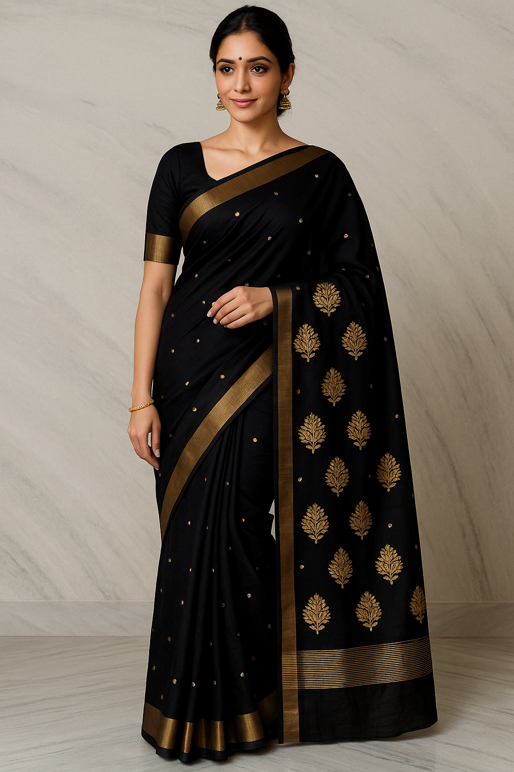 Kavya – Pure Chanderi Handloom Black Saree