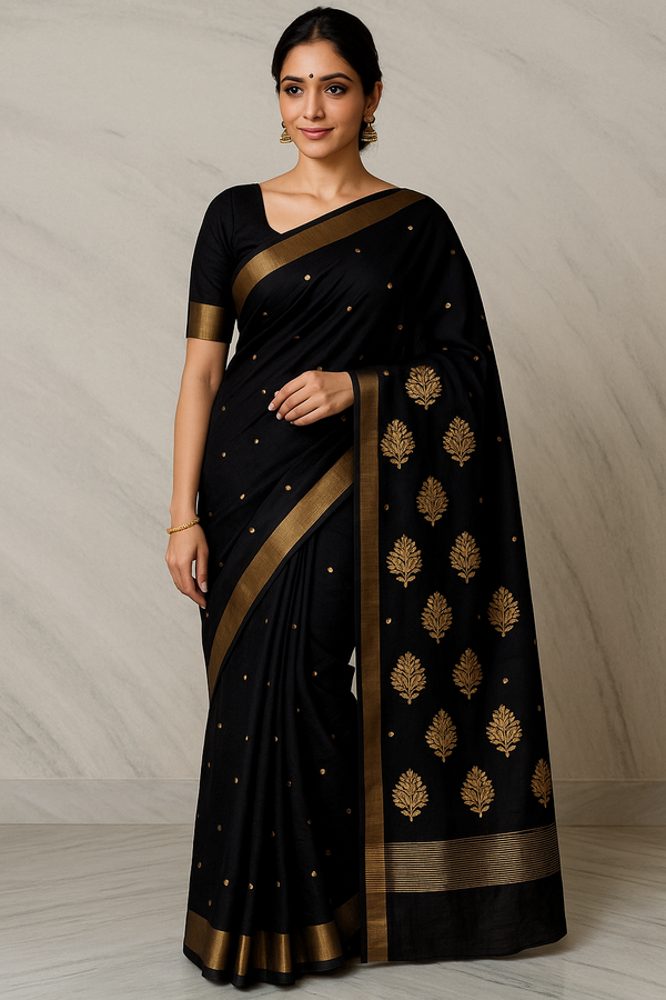 Kavya – Pure Chanderi Handloom Black Saree
