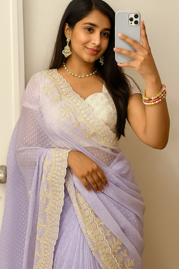 Noorika Soft Lavender Embroidered Bollywood-inspired partywear saree