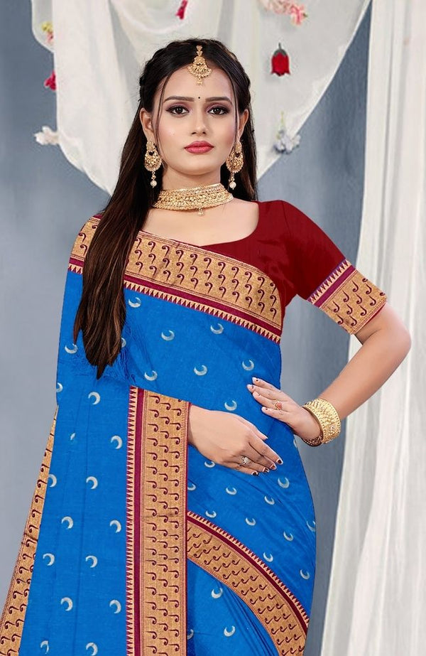 Blue Red Paithani Silk Saree