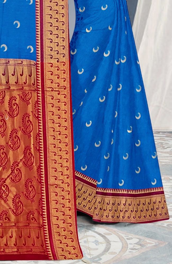 Blue Red Paithani Silk Saree