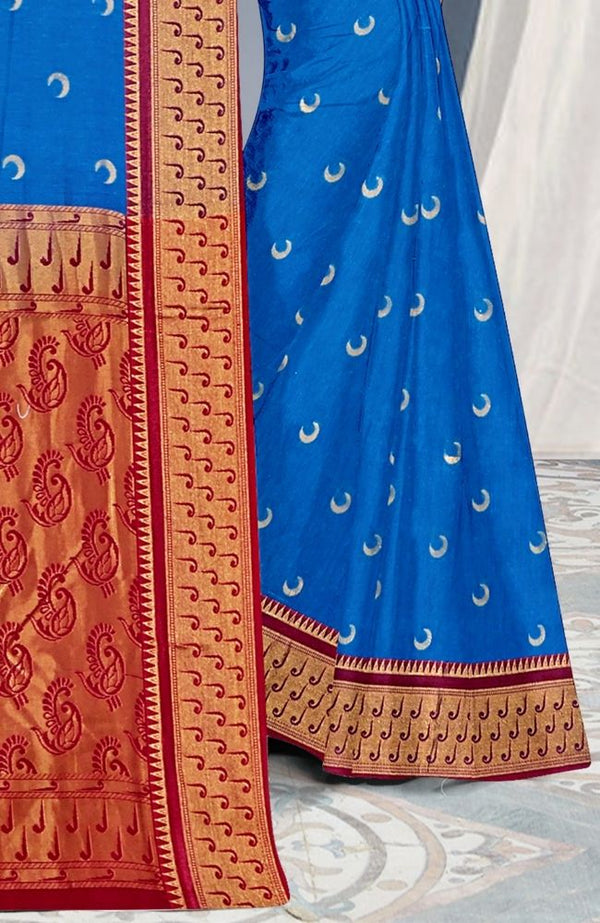 Blue Red Paithani Silk Saree