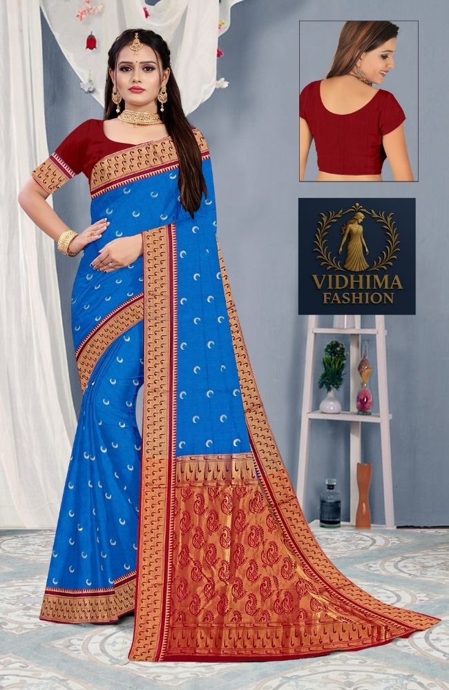 Blue Red Paithani Silk Saree