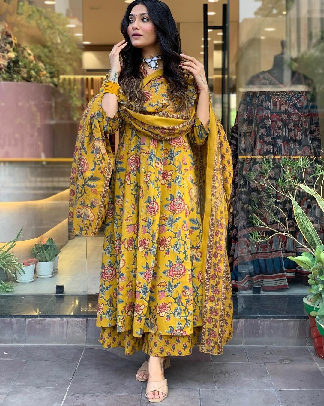 Mustard Bloom Kurti Set