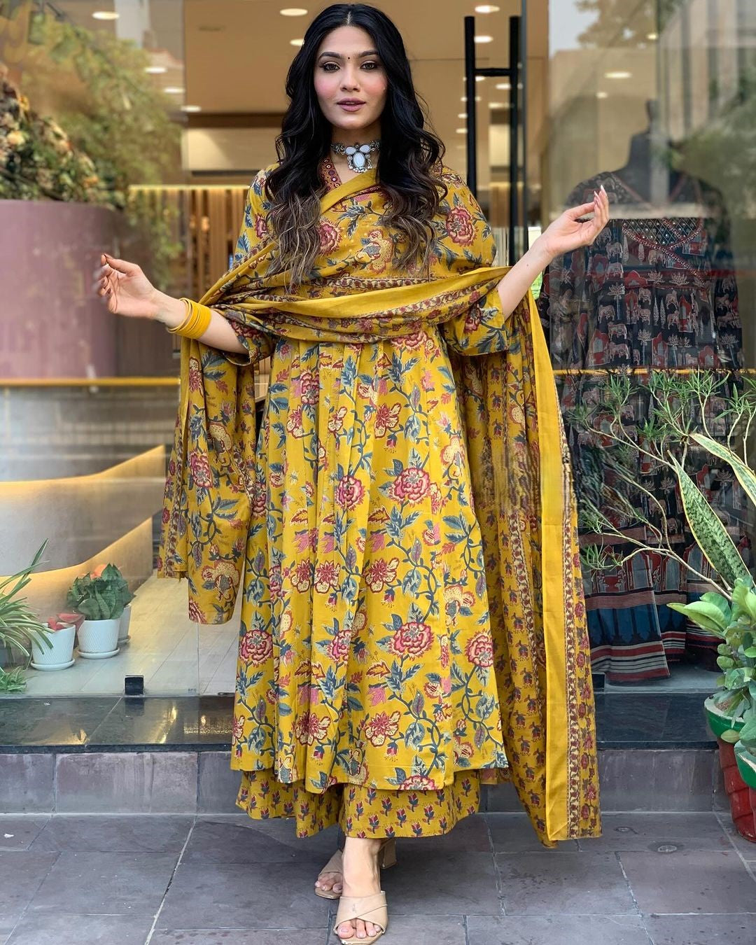 Mustard Bloom Kurti Set