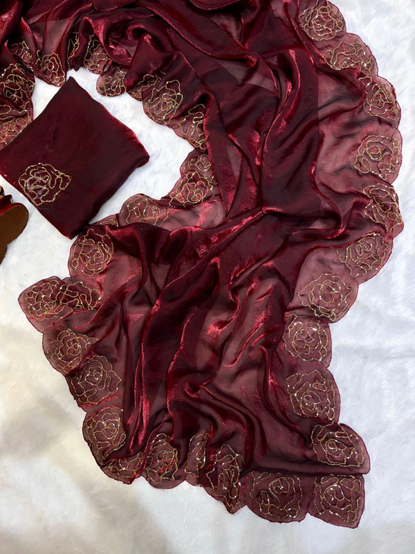 Ruhani Maroon Chiffon Elegance Bollywood-inspired partywear saree