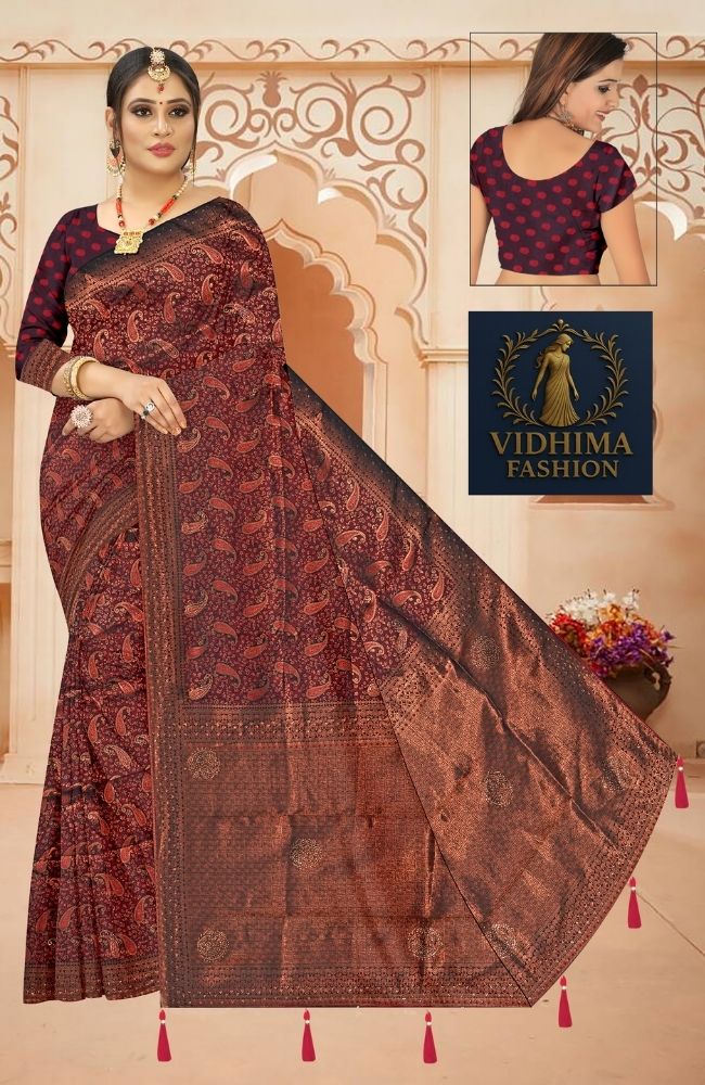 Kanjivaram Silk Saree in Maroon with Traditional Paisley Weave