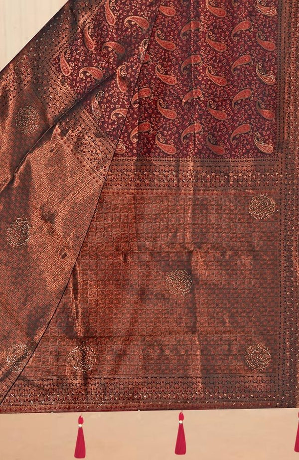Kanjivaram Silk Saree in Maroon with Traditional Paisley Weave