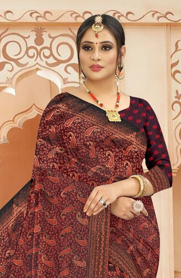 Kanjivaram Silk Saree in Maroon with Traditional Paisley Weave