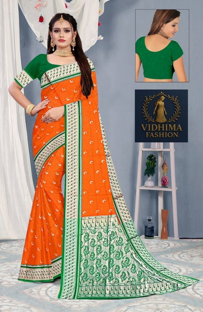 Orange Green Paithani Silk Saree