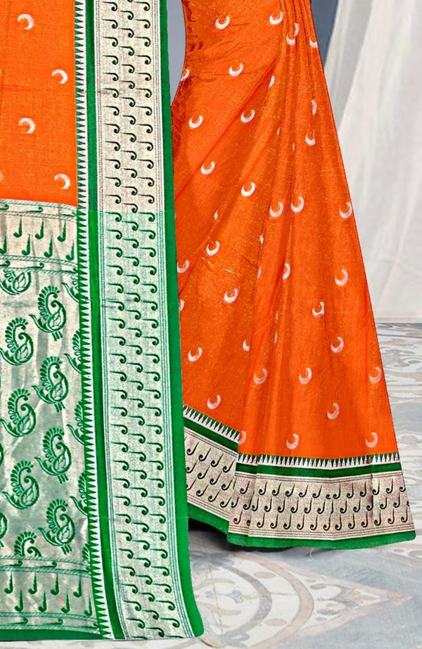 Orange Green Paithani Silk Saree