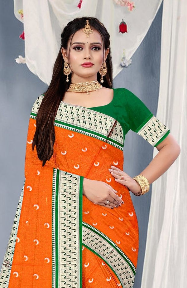 Orange Green Paithani Silk Saree