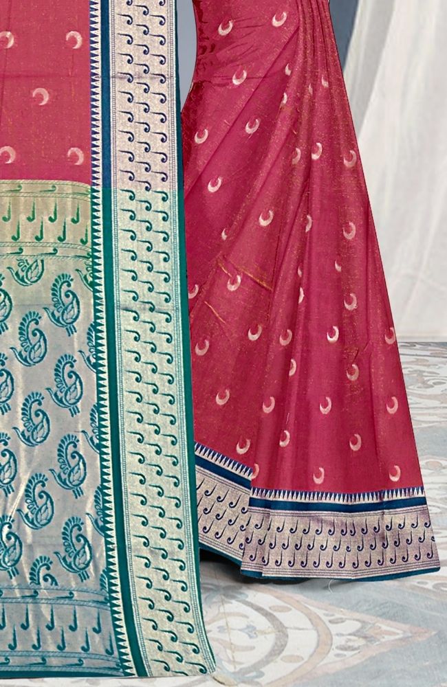 Pink Teal Paithani Silk Saree