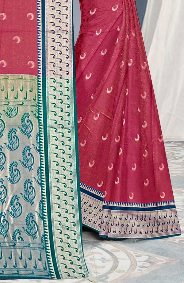Pink Teal Paithani Silk Saree