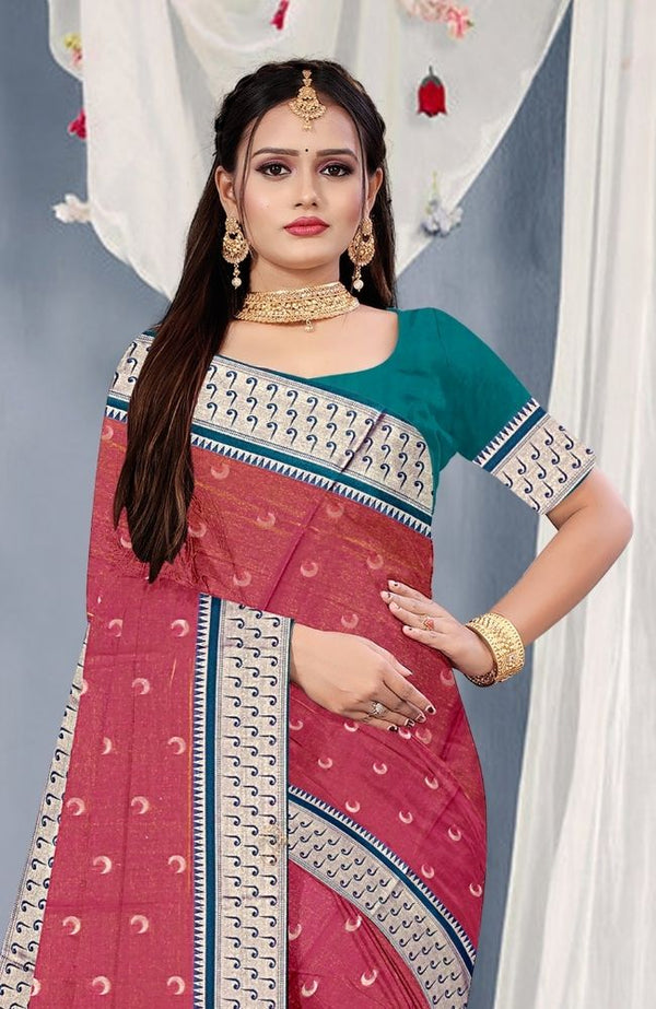 Pink Teal Paithani Silk Saree