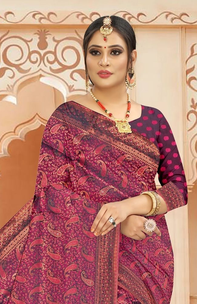 Rani Pink Kanjivaram Silk Saree – Vidhima Fashion