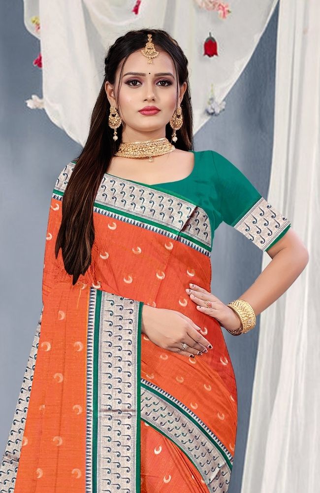 Tangerine Green Paithani Silk Saree