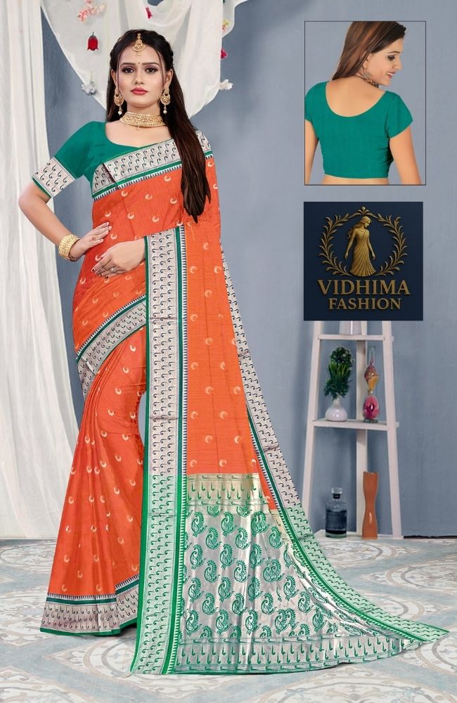 Tangerine Green Paithani Silk Saree