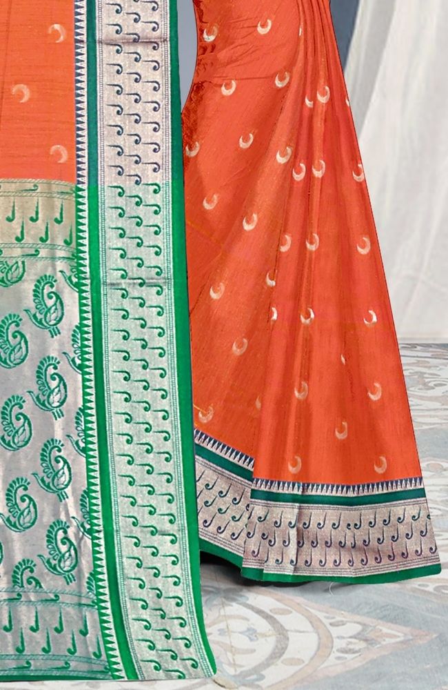 Tangerine Green Paithani Silk Saree