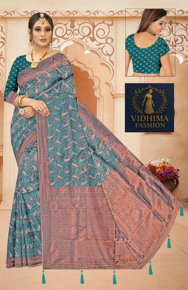 Teal Blue Kanjivaram Silk Saree