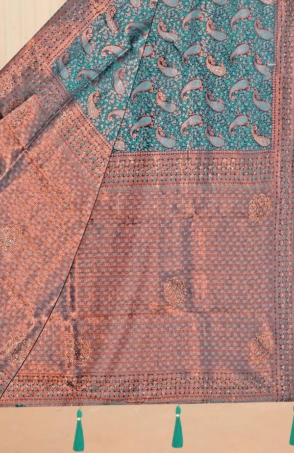 Teal Blue Kanjivaram Silk Saree