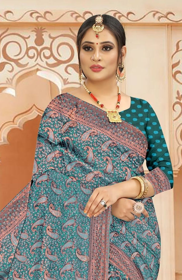 Teal Blue Kanjivaram Silk Saree
