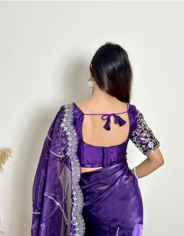 Maharani Velvet – Purple Mirror Work Saree with Designer Blouse