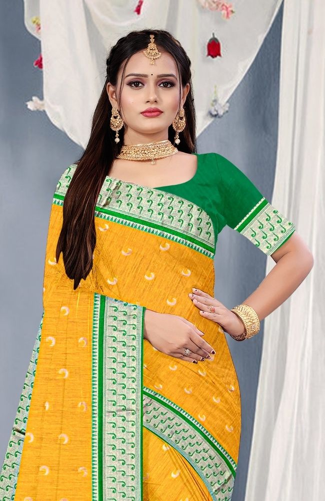 Yellow Green Paithani Silk Saree