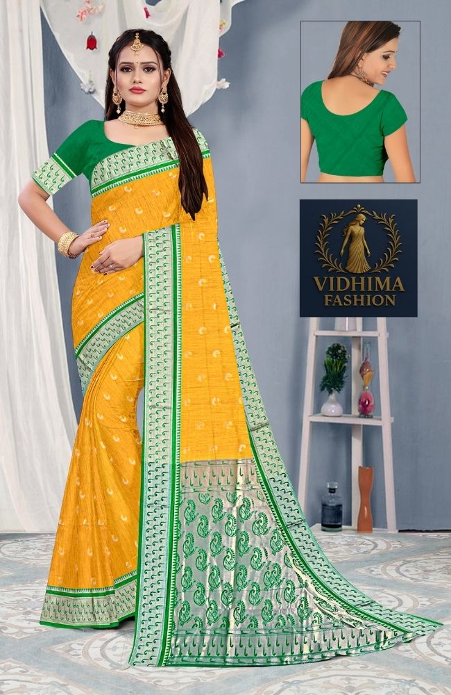 Yellow Green Paithani Silk Saree