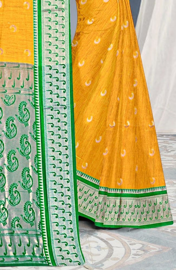 Yellow Green Paithani Silk Saree