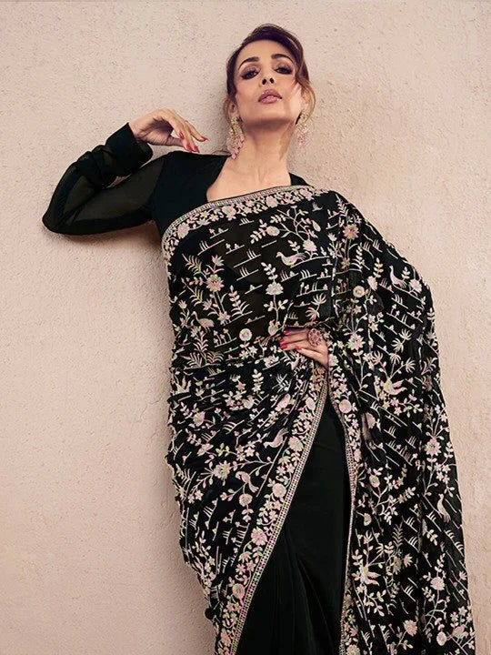 Noor-e-Nazaakat – Black Floral Embroidered Designer Saree