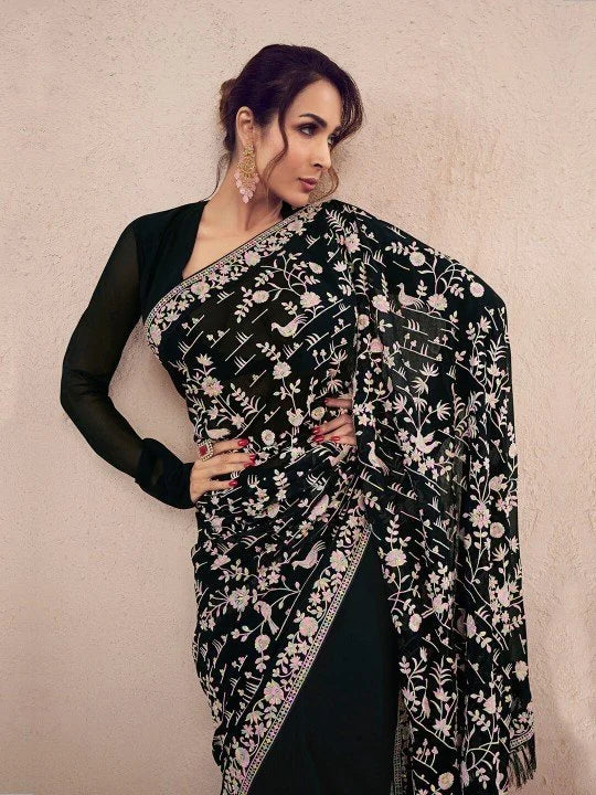 Noor-e-Nazaakat – Black Floral Embroidered Designer Saree