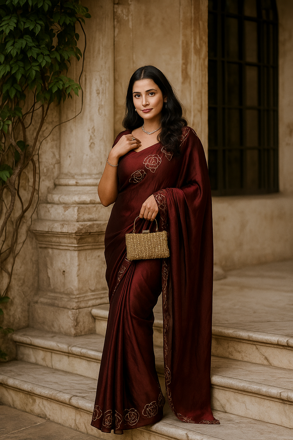 Ruhani Maroon Chiffon Elegance Bollywood-inspired partywear saree